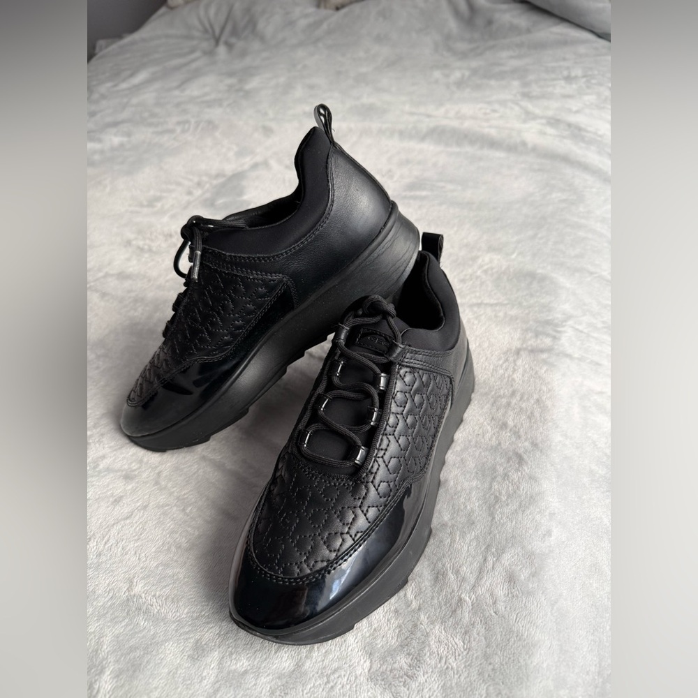 Women’s Black Quilted Lace-Up Platform Sneakers